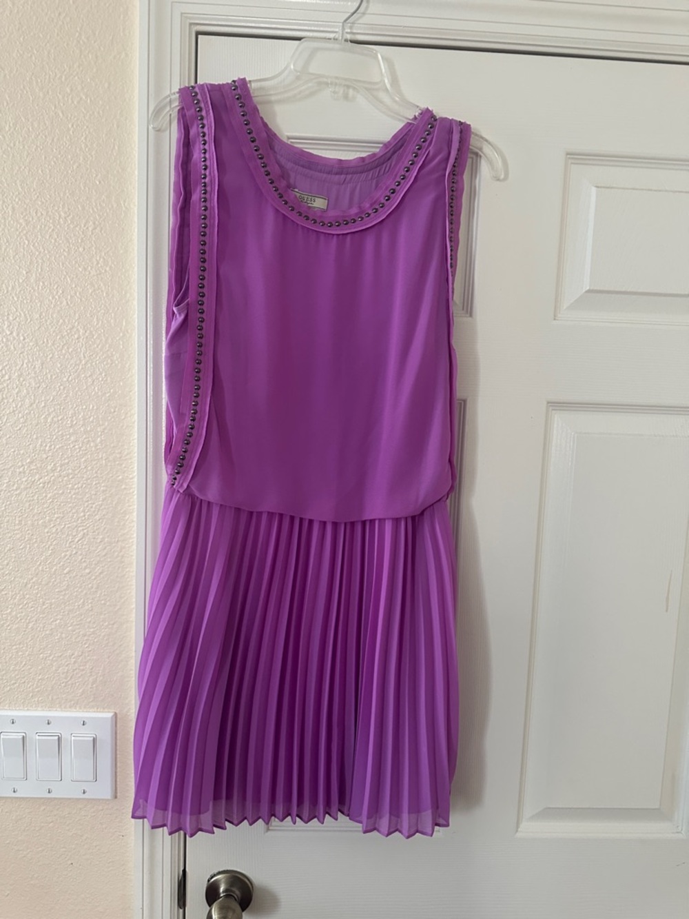 Guess Lavender Sleeveless Pleated Mini Dress